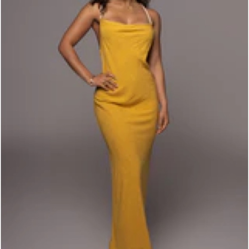 Mustard Ruched Linen Rope Dress